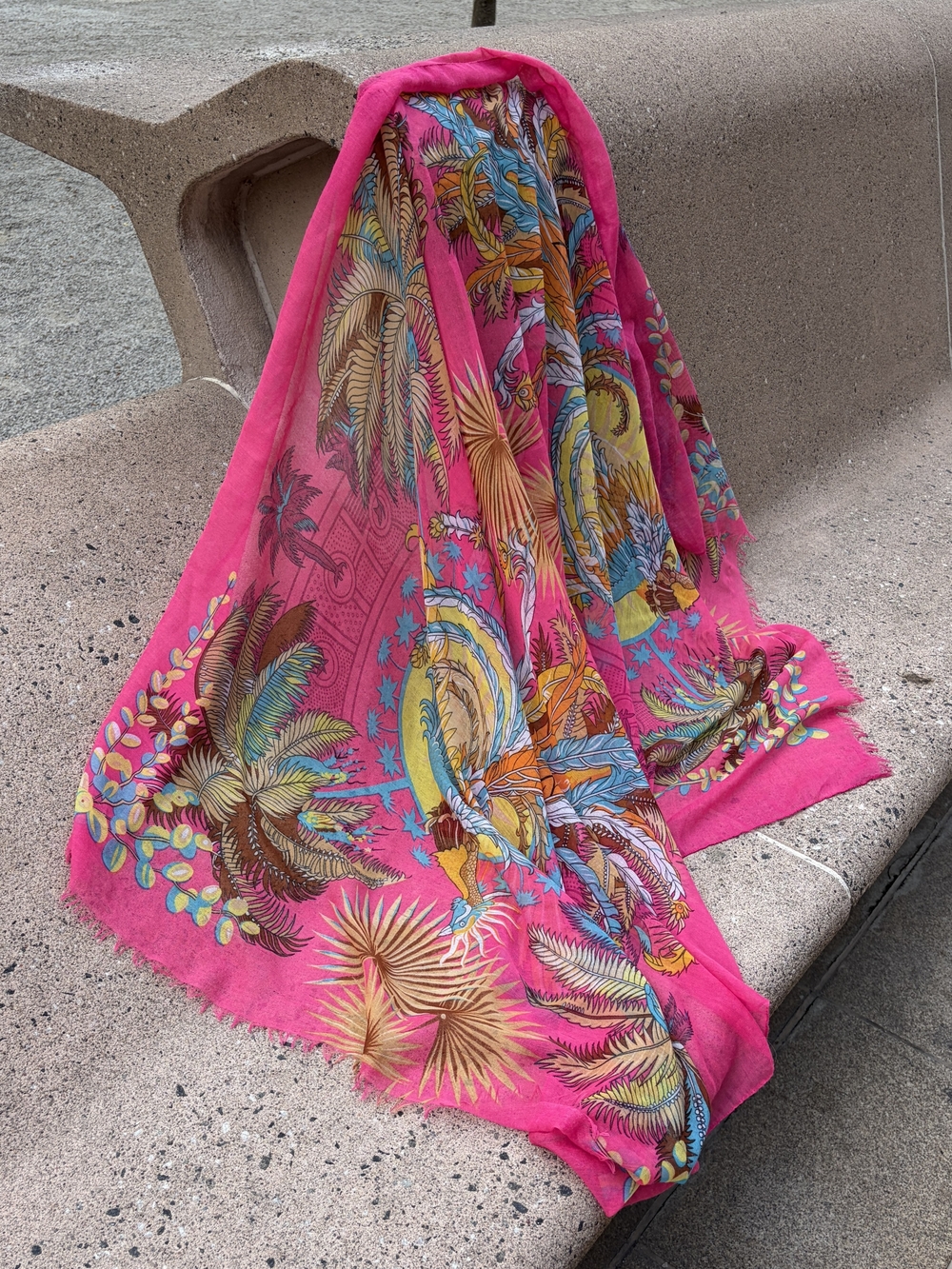 Bright Pink and Colorful Floral Inspired Rectangular Scarf/Wrap